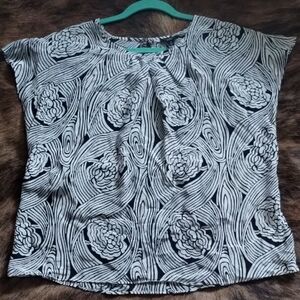 Talbots Black and White Swirl Floral Blouse